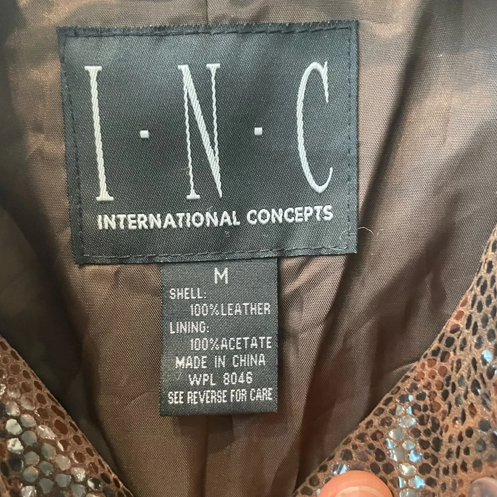 Brown Snake Print Leather 3/4 Coat size medium - Picture 9 of 11